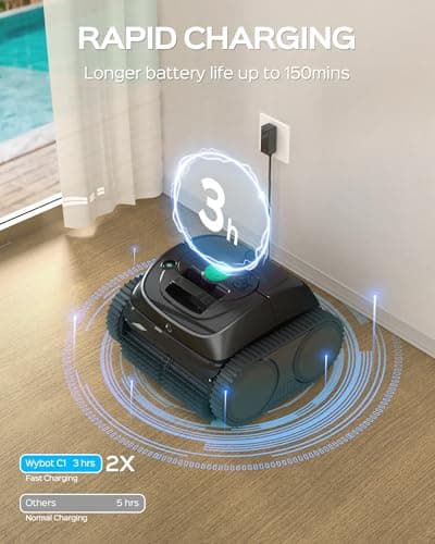 WYBOT C1 Cordless Pool Vacuum for Inground Pools, Robotic Pool Cleaner 150-Min Runtime, Wall Climbing, Triple-Motor, Intelligent Route Planning, Ideal for Pools Up to 1,614 Sq. Ft