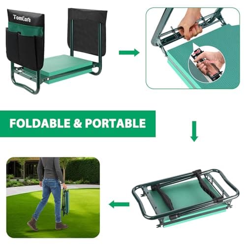 TomCare Garden Kneeler and Seat 10.64” Wider Larger Soft Kneeling Pad Garden Bench with 2 Large Tool Pouches Heavy Duty Garden Stool Foldable Tools Gardening Gifts for Women Men Gardeners