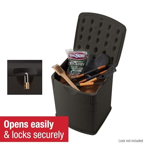 Rubbermaid Small Resin Outdoor Storage Deck Box (19 Gal), Weather Resistant, Brown, Deck Organization for Home/Small Garden Tools/Grilling Accessories/Pool Supplies