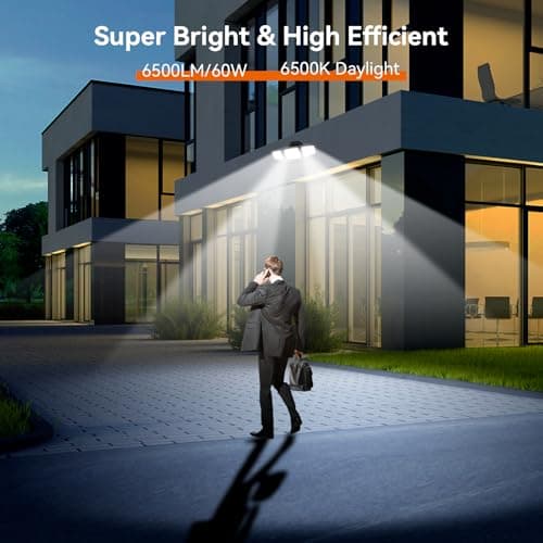 65W LED Security Lights Motion Flood Sensor Lights Outdoor, 6500LM, IP65 Waterproof, 6500K Flood Light Outdoor Motion Detector with Adjustable 3 Head Detected Flood for Entryway Garage, Yard, Porch