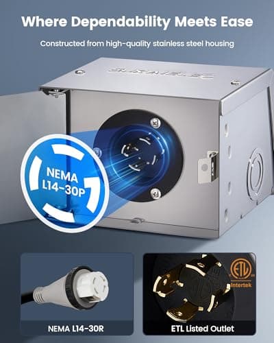 SURAIELEC 30 Amp Generator Power Inlet Box, NEMA L14-30P Generator Box for 4-Prong Generator Cord, Stainless Steel Housing, 125/250V, 7500W Weatherproof Outdoor Power Inlet Box
