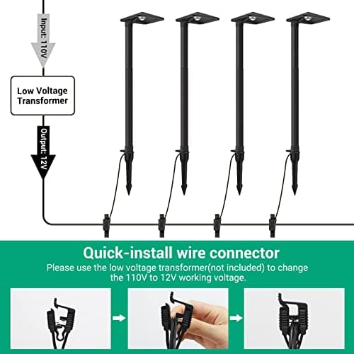 EDISHINE Low Voltage Landscape Lighting, 3W 230LM 3000K 50,000 Hrs Waterproof LED Pathway Lights Wired, 12V Outdoor Electric Landscape Lighting with Connectors, Aluminum Housing, ETL Listed, 4 Pack