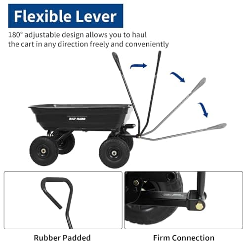 BILT HARD Poly Garden Dump Cart 600 lbs with No Flat Tires, Quick Release, 4 Cu Ft Dump Wagon Heavy Duty for Yard, Outdoor