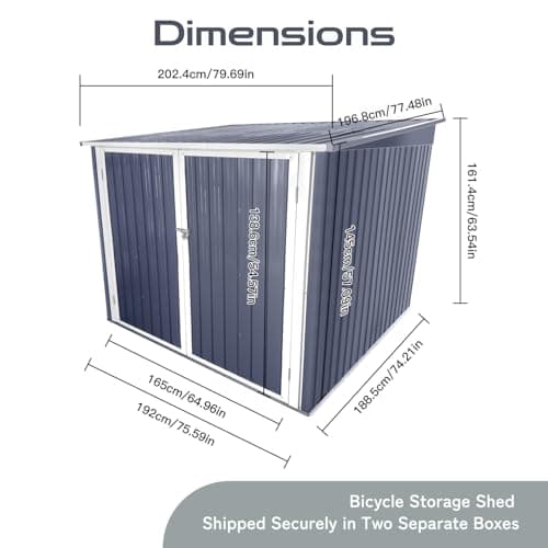 6’ x 6’ Bike Storage Shed, Bicycle Metal Shelter & Garage w/ 4 Rails and Lockable Door, Heavy Duty Bicycle Storage Shed for All Weather, Anthracite with White Trim