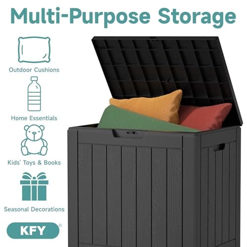 30 Gallon Waterproof Resin Deck Box, UV Resistant Outdoor Storage for Garden, Patio, Porch, Delivery,Striped Black