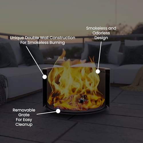 Flash Furniture Titus Commercial Grade Wood Burning Smokeless Outdoor Firepit - Black Finish - 27 inches - Portable - Waterproof Cover