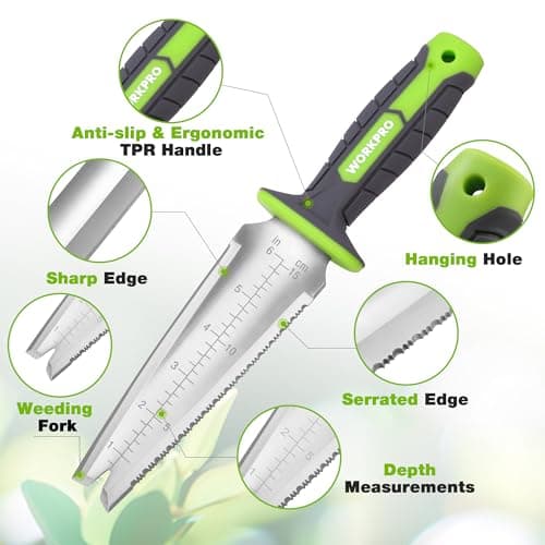 WORKPRO Hori Hori Garden Knife, Garden Tools with Oxford Sheath, 7" Stainless Steel Blade with Cutting Edge, Multi-Purpose Weed Puller tool with Hanging Hole for Planting, Weeding, Digging