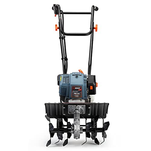 SENIX 4QL 4-Cycle Gas Powered Tiller Cultivator, 46cc Full Crank Engine, 15-Inch Tilling Width, 8-Inch Tilling Depth, Easy Start, Foldable Handles for Compact Storage (TL4QL-L1)