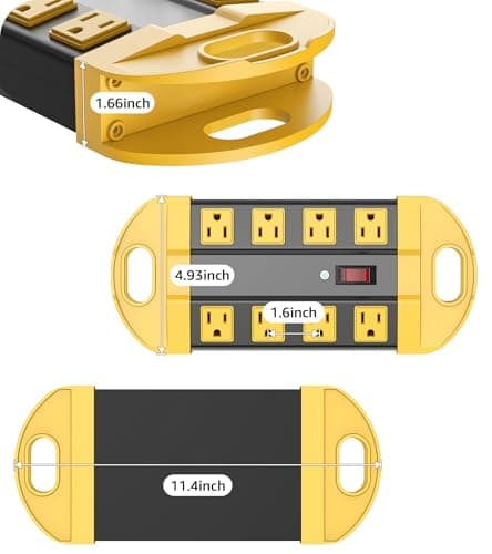 CCCEI Heavy Duty Power Strip Surge Protector, Metal 8 Outlets Power Strip for Appliance. Garage Shop Industrial Workbench 15 AMP Outlets Strip. 6FT Extension Cord, Yellow