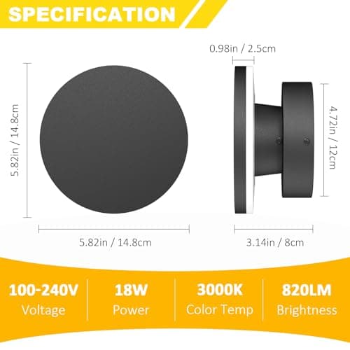 2 Packs LED Wall Light Outdoor Indoor Modern Wall Sconce Mini Wall Sconce Outdoor Wall Lights Aluminum Waterproof Black Wall Mount Light LED Wall Sconces Warm White 3000K (Round)