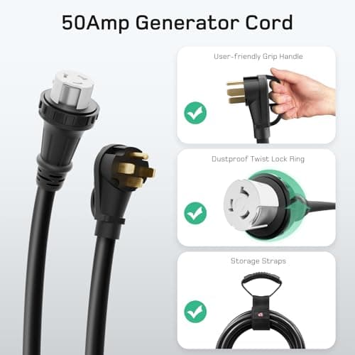 dé 50Amp Generator Cord, 10FT 50 Amp RV Extension Cord with Twist Lock, 4 Prong 50A Generator/RV Cable for 50A Inlet Box, NEMA 14-50P to SS2-50R, Heavy Duty 6/3+8/1 AWG STW Wire - ETL Listed