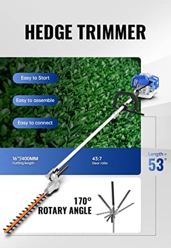 26cc Weed Wacker Gas Powered, String Trimmer/Edger, Pole Saw, Hedge Trimmer and Brush Cutter Blade, 4-in-1 Multi Yard Care Tools, Rubber Handle & Shoulder Strap Included