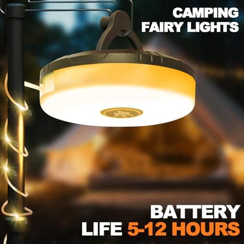 Camping String Lights 32.9FT/10 M, Rollable Camping String Lights, 8 in 1 Portable Rechargeable LED Fairy Lights, USB for Hiking Travel AWN Tent Yard Garden Decoration and Holiday Gift