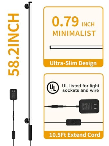 Upgrade Plug in Wall Sconces, 58.2Inch Extra-Long Corner Wall Lights for Living Room, Corner Light with Remote Control, Minimalist Slim Plug in Sconce, 12W Wall Lamps for Living Room Bedroom (1 Pack)