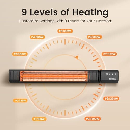 Infrared Heater 24H Timer Outdoor Heater, IP65, Memory Function Infrared Electric Patio Heater, 9 Levels Heating Touchscreen With Remote Electric heater, Restaurant Backyard, 1500W, Black