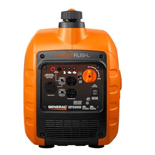Generac 3,300-Watt Gas-Powered Portable Inverter Generator - Lightweight Design - USB Ports for Mobile Device Charging - COsense Technology - Perfect for Home use - Orange/Black