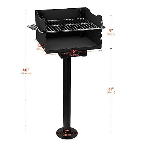 Stanbroil Charcoal Barbecue Grill for Outdoor, Heavy Duty Steel Park BBQ Grill with Stainless Steel Cooking Grate and Above/In Ground Post for Camping and Backyard