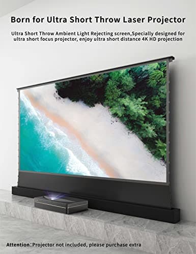 VIVIDSTORM Motorized Floor Rising UST ALR Projector Screen for Home Theater, Tensioned Wrinkle-Free Surface, Smart App and Voice Control, No Wall Mount Needed,VSDSTUST120H