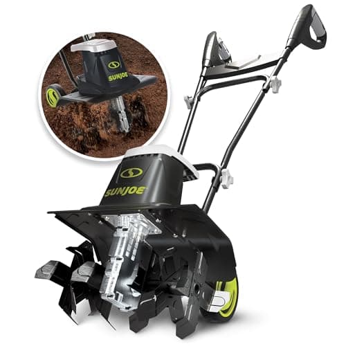 Sun Joe Electric Garden Tiller and Cultivator, Steel Tines, 13.5 Amp, 16 Inch, Black - Heavy Duty Gardening Machine and Equipment for Lawn, Yard, and Grass