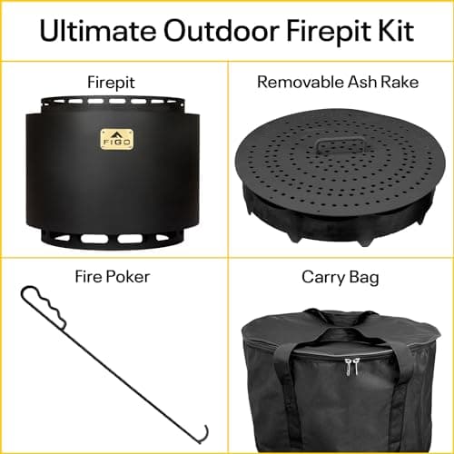 18" Smokeless Fire Pit with Removable Ash Pan, Fire Poker & Carry Bag - Portable Outdoor Fire Pit - Cast Iron - Wood Burning Lightweight Fireplace, Ideal for 4-6 People, 25 lbs