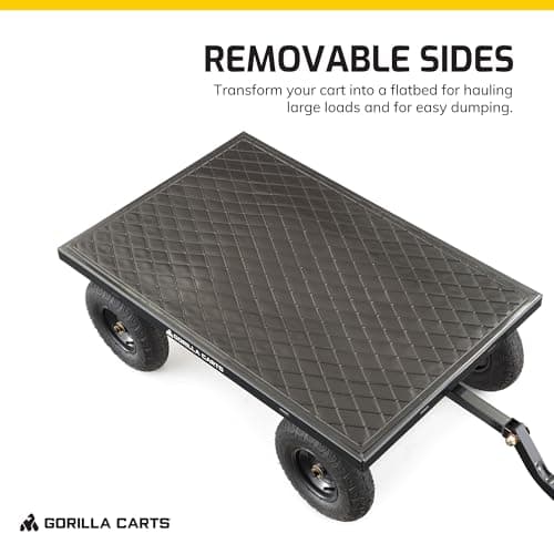 Gorilla Carts Heavy Duty Utility Cart, All Terrain Garden Wagon, 1200 Lb, Black