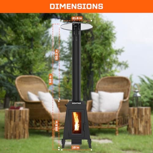 75,000 BTU Outdoor Patio Heater, Wood Pellet Heater With Wheels for Home, Gardens & Commercial Use - Black