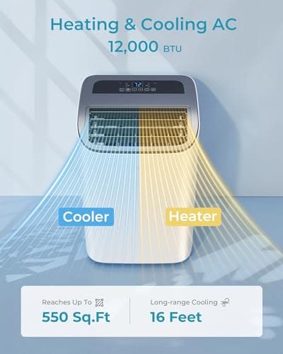 EUHOMY Portable Air Conditioners 12,000 Btu, 4 in 1 Portable Cooling AC with Heat, Dehumidifier, Fan Modes, Quiet Stand-up AC with 46dB Low Noise & Sleep Mode for Bedrooms, room up to 550 Sq.Ft