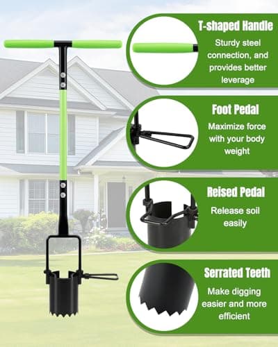 joyhalo Bulb Planter Tool Long Handle, 30in Serrated Base, 5 in 1 Lawn Tool, Sod Cutter, Grass Plugger Tool, Weeding, Transplanting, Garden Hole Digger for Plants, Flower Tulips Daffodils Lily