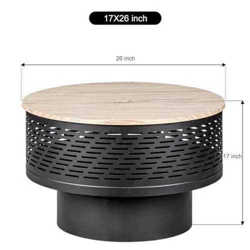 26" Wood Burning Fire Pits with Grill & Lid, Fire Pit Table for Outside with Waterproof Cover & Fire Poker, Outdoor Firepit with Functions for BBQ,Table and Bonfire