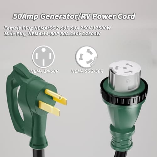 50 Amp Generator Cord, 10FT 50 Amp RV Extension Cord with Twist Lock, Generator Cable 50A 4 Prong, NEMA 14-50P to SS2-50R Heavy Duty 6/3+8/1 AWG STW Wire for RV Camper & House