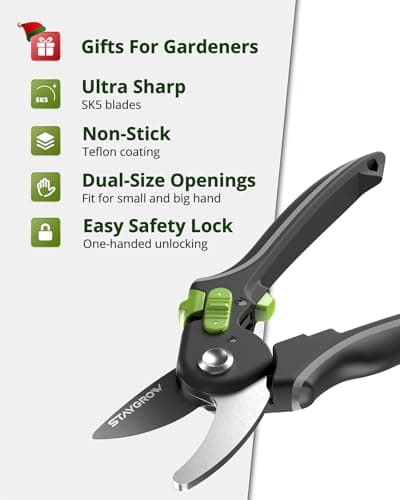 Pruning Shears for Gardening 2 Pack, 8.5" Bypass Garden Clippers and 6.5" Curved Garden Shears, Pruners with Super Sharp Stainless Steel Blades, Safety Lock, Gardening Gifts for Men Women
