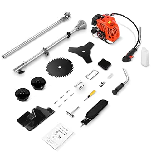 Weed Wacker Brush Cutter, 58CC Gas Powered String Trimmer 4-in-1 Gas Weed Eater with 4 Detachable Heads Straight Shaft 2-Cycle for Brush(Orange)