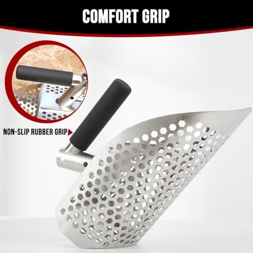 Sand Scoop for Metal Detecting, Metal Detector Accessories, Stainless Steel Sand Sifter Shovel, Metal Detector Sand Scoop, Sand Flea Rake for Beach, Fast Sifter Shovel for Underwater Treasure Hunting