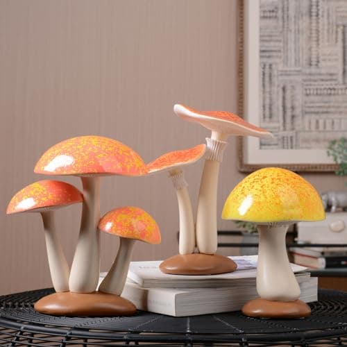 SEINHIJO Mushroom Decor Sculpture Garden Gifts Statue Outdoor Fairy Figurine Modern Patio Arts Polyresin 7.9inch
