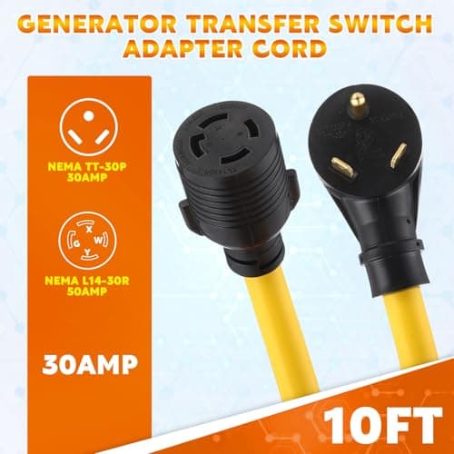 Kanayu Generator Transfer Switch Adapter Cord Compatible with NEMA TT-30P to L14-30R, 30 Amp 3 Prong to 4 Prong Generator Plug Adapter, RV to House Inlet Box, STW 10 AWG, ETL Listed(10 ft)