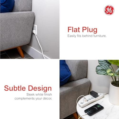 GE 6-Outlet Surge Protector, 20 Ft Extension Cord, Power Strip, 800 Joules, Flat Plug, Twist-to-Close Safety Covers, Protected Indicator Light, UL Listed, White, 50770