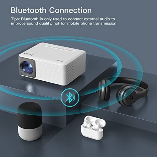 Mini Projector with WiFi and Bluetooth, AKIYO 1080P Supported Projector with Projector Stand, Portable Movie Projector for Home Theater/Outdoor, Compatible with iOS/Android/Laptop/TV Stick/HDMI/PS5