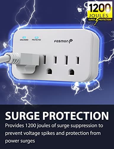 Fosmon Refrigerator Surge Protector, 3 Outlet Heavy Duty Appliance Surge Protector with High Joules for Fridge, Microwave, Washing Machine, Garage Door, 1200J, 1875 Watts, 3 Prong, ETL Listed