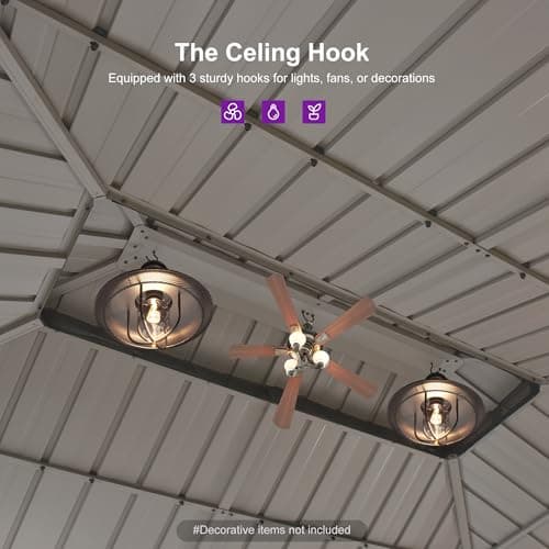 PURPLE LEAF 10' x 14' Outdoor Hardtop Gazebo, Champagne Aluminum Gazebo with Galvanized Steel Double Roof, Curtains and Netting for Patio Lawn and Garden
