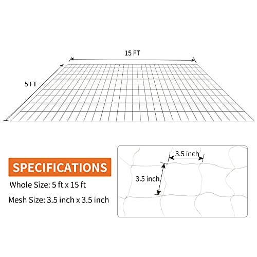 Tcamp Heavy-Duty Polyester Garden Trellis Netting Plant Climbing Net for Growing Vines Plants Vegetables Fruits Flowers, White Grow Tent (4.9Ft x15Ft, 3.5" Opening Mesh, 1 Pack Plant Net)