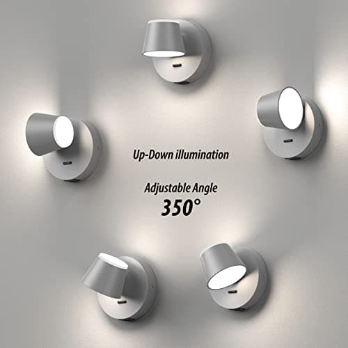 URSOLA Wall Light LED Wall Sconce with On/Off Switch USB Charging Port 110 Volt Hardwired Wall Lamp 350 Rotatable Up Down Sconces Wall Lighting (Grey)
