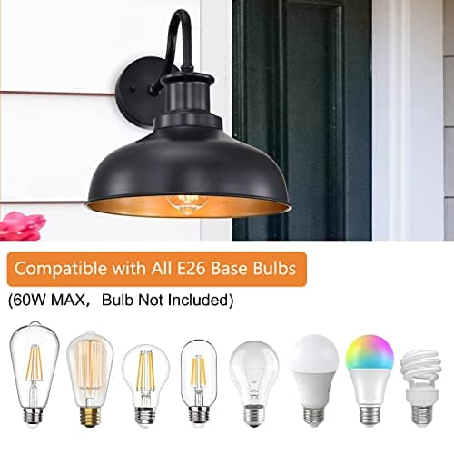 Outdoor Gooseneck Barn Light Outdoor Wall Sconce Farmhouse Rustic Exterior Wall Mount Lights Vintage Outside Lighting Fixture Industrial Black Lantern for Porch Entryway Garage,1 Pack, RZ007 BK