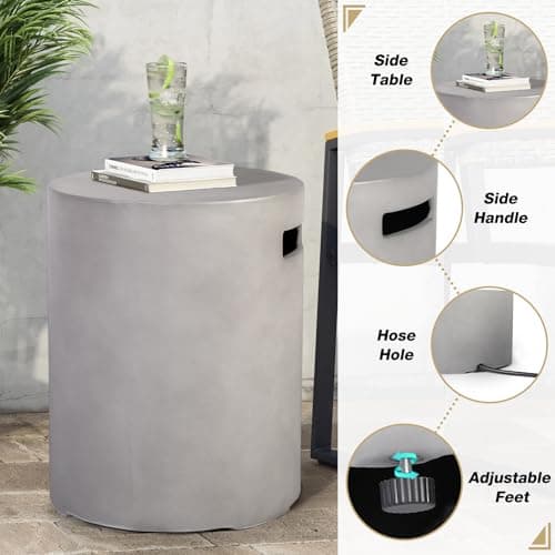 31.5 Inch Outdoor Propane Fire Pit Table 2-Piece 50,000 BTU Gas Fire Pit Concrete Round Burner Tank Cover Fire Coffee Table with Lid for Garden,Deck-31.5" Grey