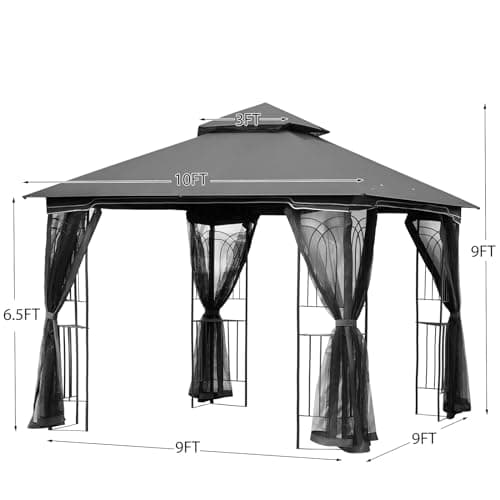 ECOTOUGE Outdoor Gazebo 10x10 for Patios, Double Waterproof Soft-top Canopy, Garden Tent with Netting for Party, Backyard, Grey