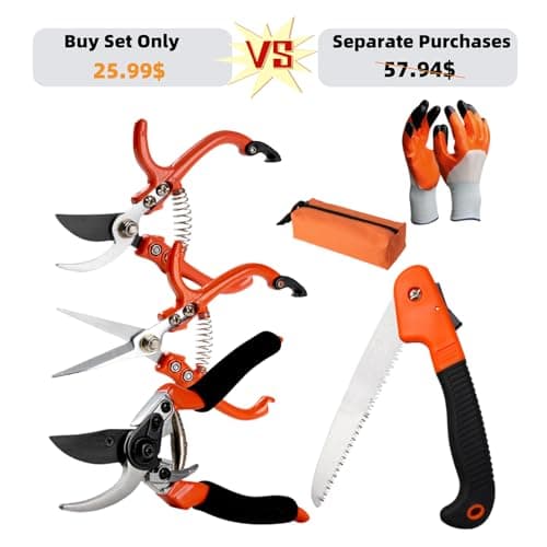 6Pcs Pruning Shears Set with Bypass Pruning Shears, Garden Scissors, Pruning Snips,Saw,Gloves,Storage Bag,Handheld Garden Shears Set for Plant