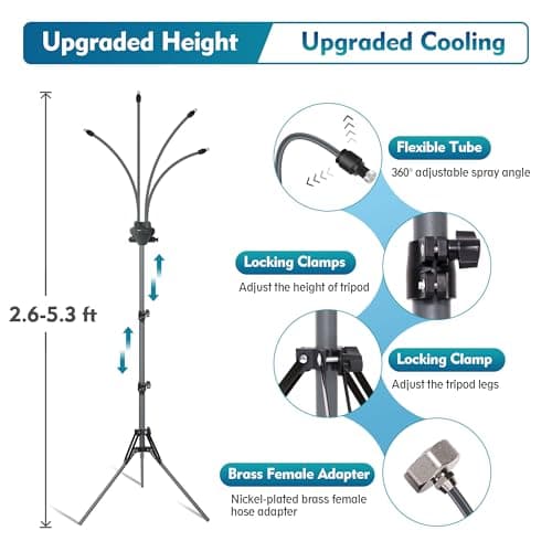 Standing Misters for Outside Patio, Adjustable Height 5.3 FT Stand Misting System for Cooling Outdoor, Portable Water Mister for Mist Playing, Patio Cooling, Backyard, Porch, Sprinkler (Gray)