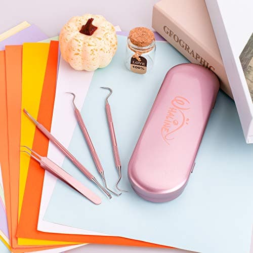 Whaline Weeding Vinyl Tools 4 Pieces Precision Stainless Steel Cricut Weeder Tool with Case, Vinyl Craft Paper Craft Tool Kit for Silhouettes Cameos, Lettering Scraper Hook Spatula Tweezers