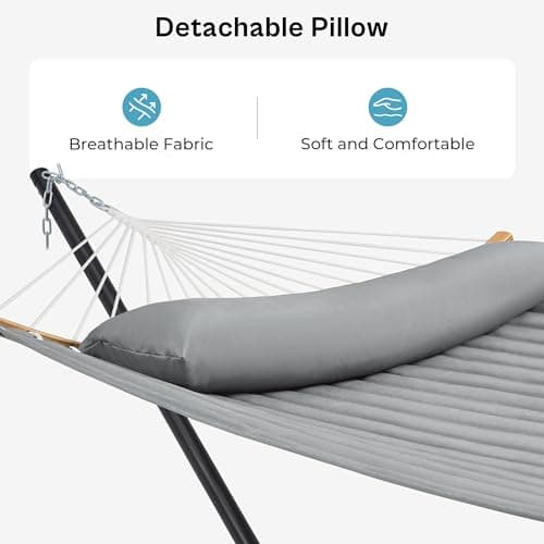SUPERJARE Hammock with Stand, 2 Person Heavy Duty Hammock Frame, Detachable Pillow & Strong Curved-Bar & Portable Carrying Bag, Perfect for Outdoor & Indoor - Gray