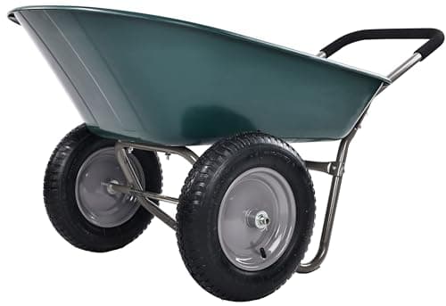 Wheelbarrow Garden Cart, Heavy Duty Home Utility Garden Cart, Dual-Wheel Home Garden Yard Utility Wheelbarrow Cart with Built-in Stand, Green