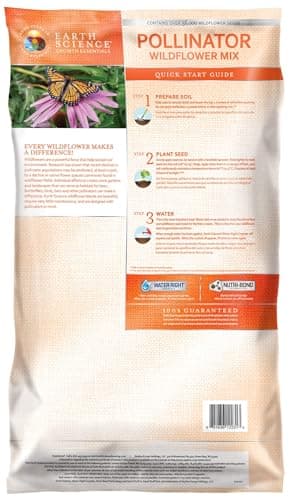 Wildflower Pollinator Mix from Earth Science, 3-in-1 Mix with Premium Wildflower Seed, Plant Food and Soil Conditioners, Non-GMO, for Bees, Hummingbirds, Butterflies, Pollinators 6 lb